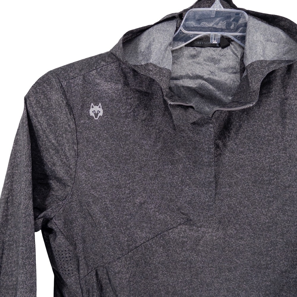 Greyson Mens XL Newago Pac Lite Jacket Gray Hooded Windbreaker Golf Wolf Logo